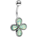 Light Green Faux Opal Quartet Flower Belly Ring