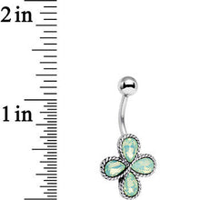 Light Green Faux Opal Quartet Flower Belly Ring