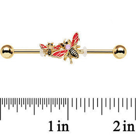 14G Pink Faux Opal Gold PVD Bumblebee Industrial Barbell 38mm