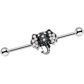14G Pink Faux Opal Elegant Elephant Head Industrial Barbell 36mm