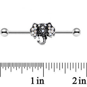 14G Pink Faux Opal Elegant Elephant Head Industrial Barbell 36mm