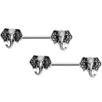 14G 9/16 White Faux Opal Elegant Elephant Nipple Ring Set