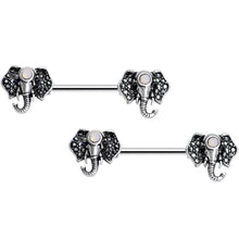 14G 9/16 White Faux Opal Elegant Elephant Nipple Ring Set