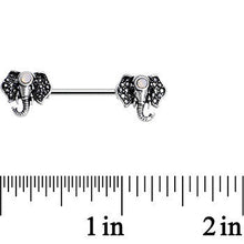 14G 9/16 White Faux Opal Elegant Elephant Nipple Ring Set