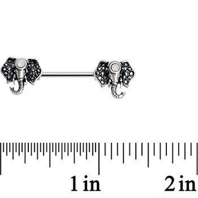 14G 9/16 White Faux Opal Elegant Elephant Nipple Ring Set