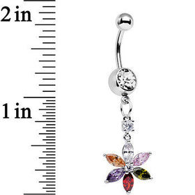 Clear Multicolor Gem Falling Flower Dangle Belly Ring