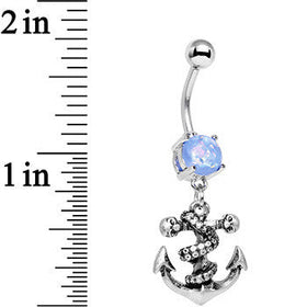 Light Blue Faux Opal Pirate Skull Nautical Anchor Dangle Belly Ring
