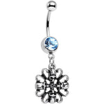 Aqua Gem Halloween Quad Skull and Snake Dangle Belly Ring