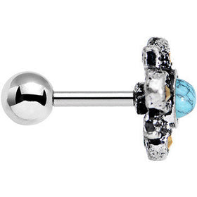 16G 1/4 Faux Turquoise Bohemian Flower Tragus Cartilage Earring