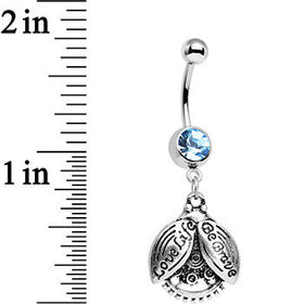 Aqua Gem Love Life Be Brave Leaf Steampunk Gears Dangle Belly Ring
