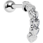 16G 1/4 Stainless Steel Falling Hearts Tragus Cartilage Earring