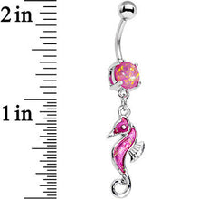 Pink Faux Opal See You Later Seahorse Dangle Belly Ring