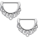 14G 9/16 Stainless Steel Fancy Filigree Nipple Clicker Set