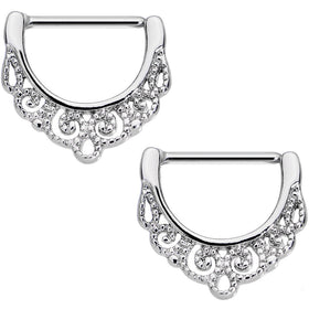 14G 9/16 Stainless Steel Fancy Filigree Nipple Clicker Set