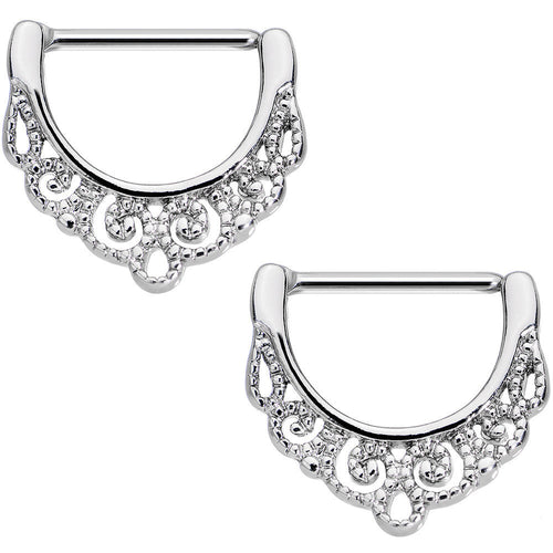 14G 9/16 Stainless Steel Fancy Filigree Nipple Clicker Set