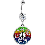 Clear Gem Peace Sign Universal Symbols of Peace Dangle Belly Ring