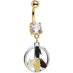 Clear Gem Gold PVD All Hands in For Peace Sign Dangle Belly Ring