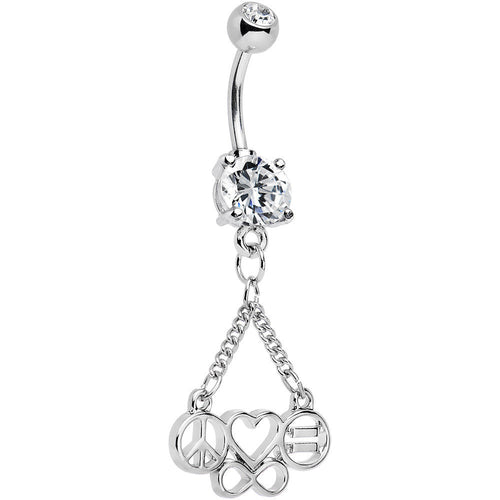 Clear Gem Peace Sign Heart Love Equality Infinity Dangle Belly Ring
