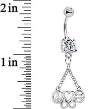 Clear Gem Peace Sign Heart Love Equality Infinity Dangle Belly Ring
