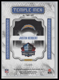 2025 Panini Phoenix Temple Men Autographs Justin Herbert #/49 Auto #TMP-JHT