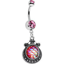Pink Gem Iridescent Purple Mermaid Scales Dangle Belly Ring