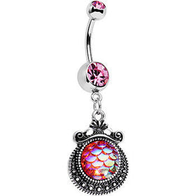 Pink Gem Iridescent Purple Mermaid Scales Dangle Belly Ring