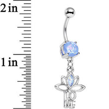 Light Blue Faux Opal Framework Love Lotus Flower Dangle Belly Ring