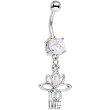 White Faux Opal Framework Love Lotus Flower Dangle Belly Ring