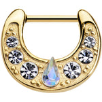 16G 5/16 Gold Plated Aurora Teardrop Clear Gem Septum Clicker