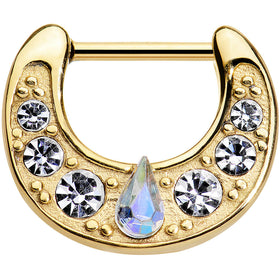 16G 5/16 Gold Plated Aurora Teardrop Clear Gem Septum Clicker