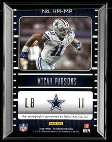 2022 Panini Playbook Hash Marks Platinum Micah Parsons #/49 Auto #HM-MP