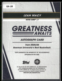 2025-26 Bowman Best U Greatness Awaits Auto Gold #50 Leah Macy #GA-LM