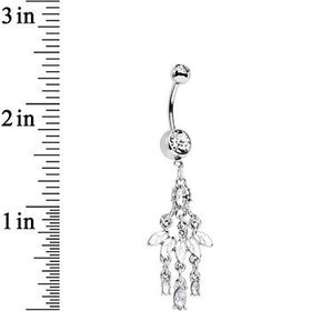 Clear Gem White Fan Chandelier Dangle Belly Ring