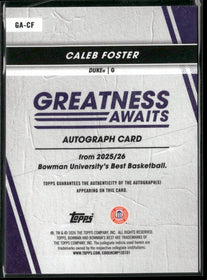 2025-26 Bowman's Best Basketball Greatness Awaits Auto Caleb Foster #GA-CF