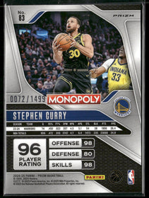 2024-25 Panini Monopoly Classic Icons Orange Prizm #/1499 Stephen Curry #83