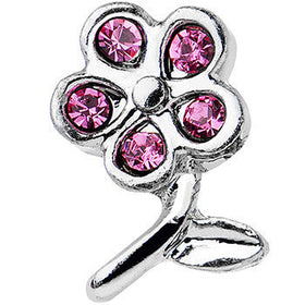 16G 1/4 Pink Gem Petal Flower Left Ear Cartilage Earring