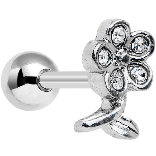 16G 1/4 Clear Gem Petal Flower Left Ear Cartilage Earring
