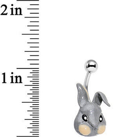 Glitter Gray Happy Easter Bunny Rabbit Belly Ring