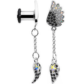 2G Aurora Black Gem Arial Angel Wings Dangle Plug Set