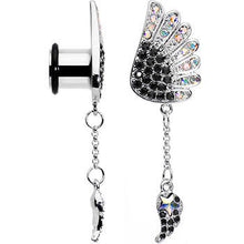 00G Aurora Black Gem Arial Angel Wings Dangle Plug Set