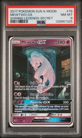 2017 Pokemon Sun & Moon Shining Legends-Secret Mewtwo Gx 8 PSA #78