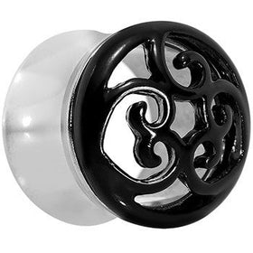 9/16 Steel Black Filigree Duet Heart Saddle Plug Set