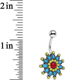 Red Blue Faux Turquoise Southwestern Power Flower Belly Ring