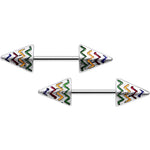 14G 9/16 Rainbow Chevron End with an Arrow Nipple Ring Set