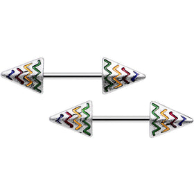 14G 9/16 Rainbow Chevron End with an Arrow Nipple Ring Set