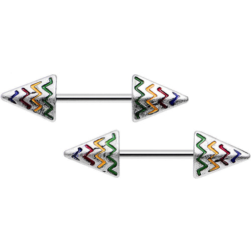 14G 9/16 Rainbow Chevron End with an Arrow Nipple Ring Set