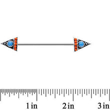 14G Blue Orange Artistic Deco Arrowhead Industrial Barbell 38mm