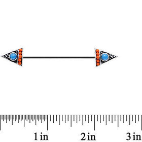 14G Blue Orange Artistic Deco Arrowhead Industrial Barbell 38mm