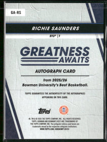 2025-26 Bowman U Best Greatness Awaits Orange Auto #/25 Richie Saunders #GA-RS