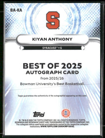 2025-26 Bowman U Best Autographed Rookie Kiyan Anthony #BA-KA